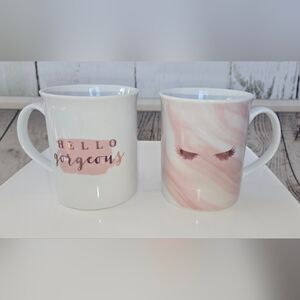 NIB Elegant Pink Eyelash Mug Set Coffee Cup Hot Beverage Two Pack